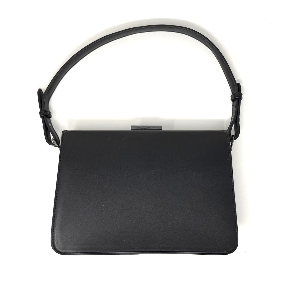 A New Day Black Faux Leather Frame Handbag Minimalist Shoulder Bag Clasp Closure